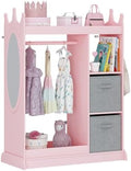 UTEX Kids Armoire Wardrobe Closet with Mirror and Storage Bin, Pink, 33.4 in W x 15.75 in D x 44.5 in H by UTEX