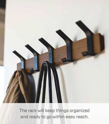 YAMAZAKI Home Wall-Mounted Coat Hanger Brown Steel + Wood One Size Walnut - Image 3