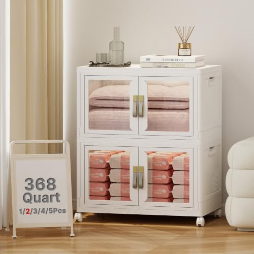 368QT Stackable Storage Bins with Lids, 92Gal Foldable Storage Cabinets by VNVTO