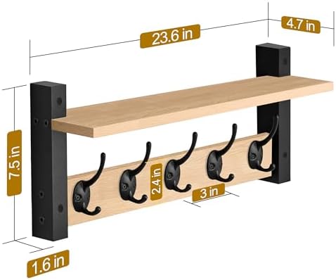 Sorbus Coat Rack Wall Mount with Shelf (Maple Wood, 24 Inch) - Image 3