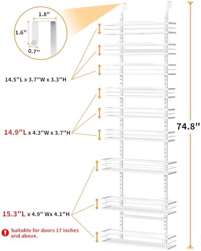 Moforoco White 9-Tier Over The Door Pantry Organizer, Pantry Organization And Storage, Metal Hanging Spice Rack Shelves Door, Home & Kitchen Essentials, Laundry Room Bathroom Organization - Image 2
