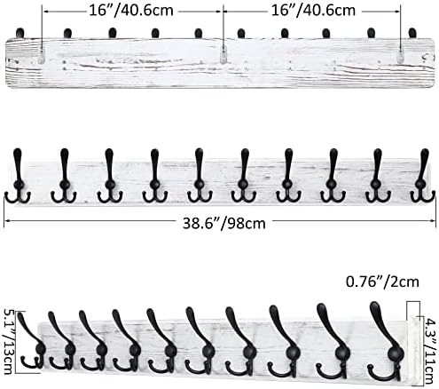 SKOLOO Rustic Large Wall Mounted Coat Rack-38.6'' Long Coat Rack for Wall, Pine Solid Wood Coat Rack Hook, Farmhouse Coat Hanger Wall Mount for Hanging Jacket Coat Hat, Pack of 2 - Image 5