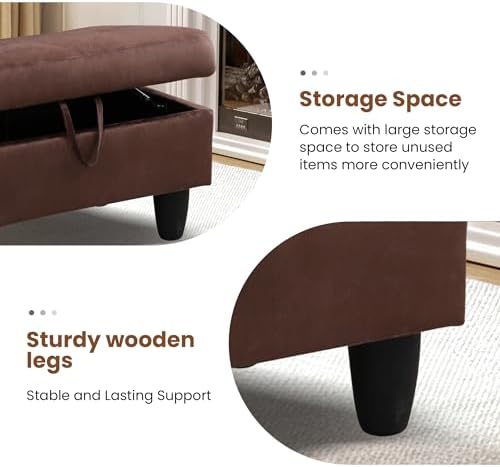 28.5'' Ottoman with Storage, Flannel Ottoman Foot Rest for Living Room Upholstered Footstool, Perfect Storage Ottoman Bench Bag Floor Chair for Bedroom or Entryway, Chocolate - Image 5