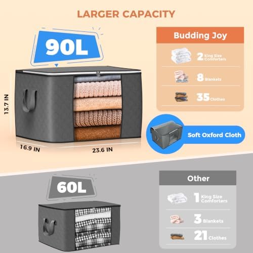 90L Large Storage Bags, 10 Pack Clothes Storage Bins Closet Organizers - Image 2