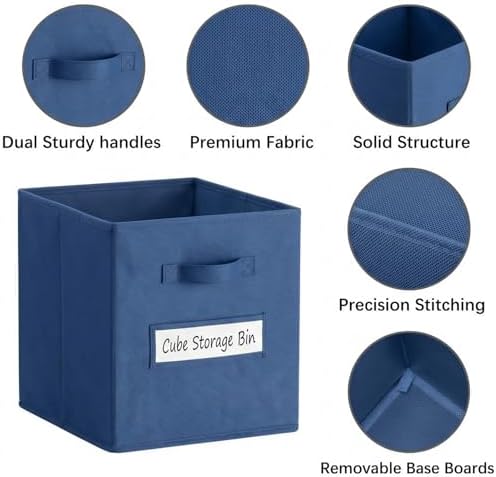 Storage Bins,11" Cube Storage Bin with Labels,10pcs,Navy Blue - Image 2