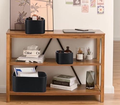 HofferRuffer Faux Leather Storage Baskets Bins with Velvet Lining for Organizing, Storage, Gifts, Set of 3 Nesting Shelf Baskets Decorative Storage Boxes for Home Organization (Black) - Image 4