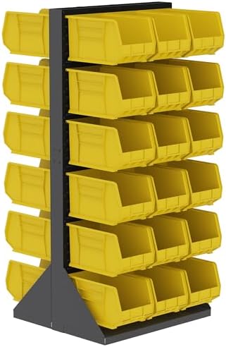 Akro-Mils 36"x32"x75" Louvered Steel Double Sided Floor Rack Organizer with 6-Pack of 18"x11"x10" AkroBins Stackable Plastic Storage Bins (Red), Organization Bundle for Garage, Workshop, Classroom - Image 2