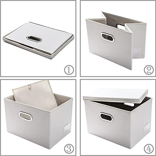 PRANDOM Large Stackable Storage Bins with Lids [5-Pack] Leather Fabric Foldable Storage Boxes Organizer Containers Baskets Cube with Cover for Bedroom Closet Office Nursery White (17.7x11.8x11.8) - Image 5