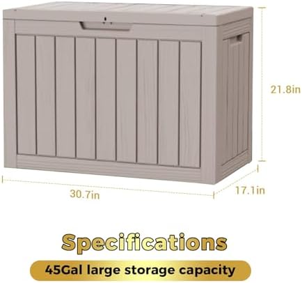 45 Gallon Deck Boxes Outdoor Waterproof, Outdoor Storage Box with Lockable Lid & UV-Resistant for Patio Furniture, Outdoor Cushions, Garden Tools and Pool Supplies, Light Brown - Image 2