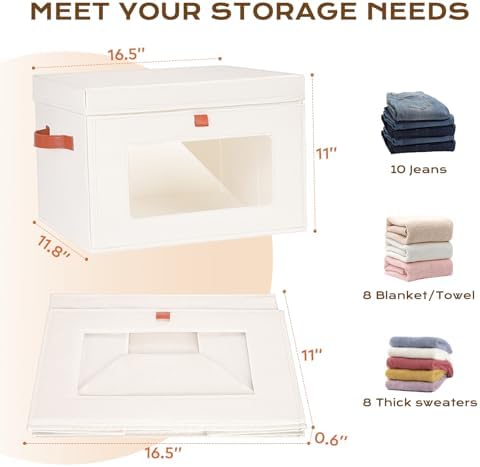Fabric Storage Bins with Lids, 37 Qt, 4 Pack, Beige - Image 2