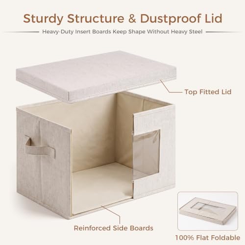 4-Pack 15" Fabric Storage Bins with Lids, Closet Organizers and Storage Boxes with Clear Window, Foldable Clothes Baskets for Blankets, Beige - Image 4
