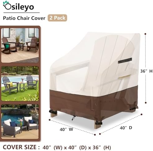 Patio Chair Covers 2 Pack,Waterproof Heavy Duty Patio Furniture Covers for Outdoor Chair(40 W x 40 D x 36 H inches) Beige & Brown - Image 2