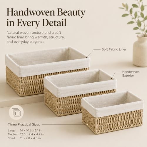 Large Woven Storage Baskets Set of 3, Shelf & Closet Bins - Image 4