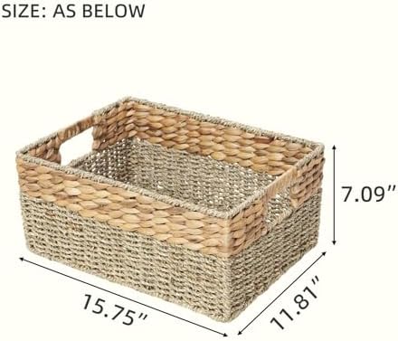 YAHUAN Natural Water Hyacinth & Seagrass Woven Storage Baskets – Wicker Storage Basket Organizer Bins with Handles for Home & Office Pantry Shelf (Large) - Image 3