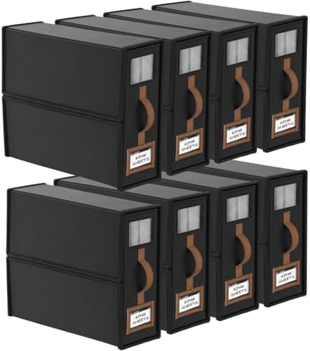 8 Pack Bed Sheets Organizers And Storage,Sheets Set Folder Keeper with Handle,Foldable Bedding Storage Box For Linen Closet,Duvet Cover(King Size-3.7 Gal,Black) by BigPonPon