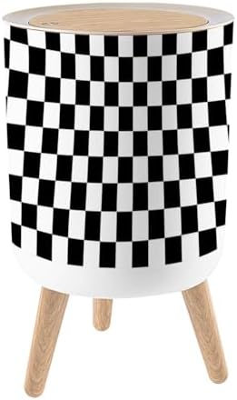 Trash Can with Lid White Black Squares Chess Board Checker Board Abstract Small Garbage Can with Legs Waste Bin Press Cover Wastebasket for Kitchen Bathroom Living Room 7L/1.8 Gallon by Unknown