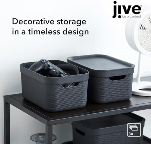 Jive Dekobox Set of 3 5 L Storage Boxes with Lids, Plastic (Recycled PP), Dark Grey, 3 x 5 L (26.5 x 18.5 x 20 cm), Darkgray - Image 2