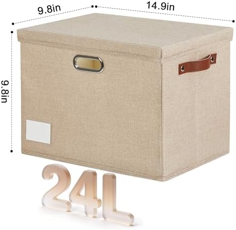 15" Fabric Storage Box with Lids, 3-Pack, Khaki - Image 2