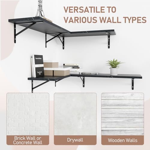 Kaboon 27 inch Long 10 inch Deep Floating Shelves for Wall Set of 2, Large Open Shelves Wall Mounted, Space Saving Home and Commercial Use, Cloud Atlas/Black Marble - Image 5