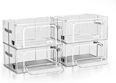 Sorbus Clear Foldable Storage Bins with Metal Frame (Small, 4 Pack) - Image 7