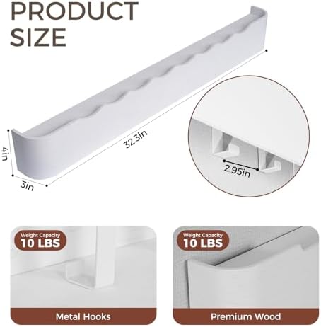 Coat Rack Wall Mount with Shelf Entryway Shelf Modern Key Holder Hanger Wall Shelves with Hidden Hooks for Hanging Towels Coats Hats Bags for Hallway Bathroom Bedroom (Wavy White, 8 Hooks) - Image 2