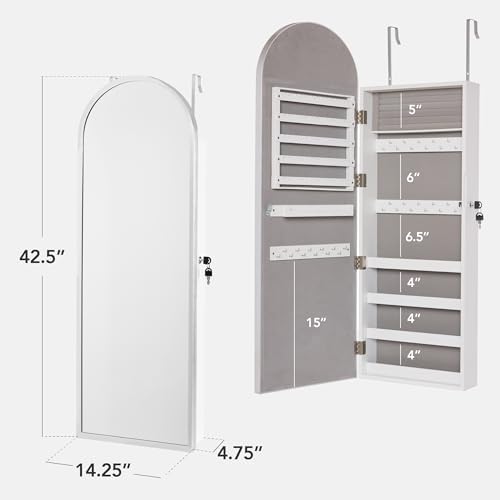 Best Choice Products Arch Mirror Jewelry Cabinet, Jewelry Storage Organizer, Armoire, Lockable Wall or Door Mountable, Full-Length Mirror - Silver - Image 2