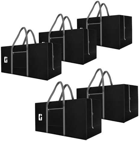 Kuber Industries Pack of 5 Durable (2 Compartments) Storage Bags For Clothes Large With Zip | Packers & Movers Under Bed Storage Organizer Box for Clothes, Blanket & Toys | Grey & Black by Kuber+Industries