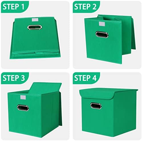 Closet Organizers Fabric Storage Bins With Lids Collapsible Cube Storage Organizer Basket With Handles,Storage Boxes for Clothes Storage,Office,Laundry,Shelves,6 Pack,（Green） - Image 6