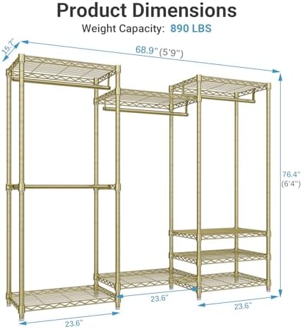 VIPEK V5 Heavy Duty Clothes Rack, Freestanding Modular Closet System, Gold - Image 5