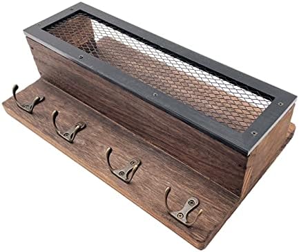 Mail and Key Holder for Wall Decorative, Wooden Wall Key Rack Organizer with 4 Double Key Hooks, Wall Mount Key Hanger for Entryway, Storage, Living Room, Hallway, Kitchen (Brown) - Image 3