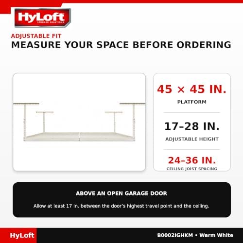 HyLoft Overhead adjustable Garage Storage Rack,Heavy Duty Steel Garage Storage System, 45-Inch x 45-Inch, White - Image 5