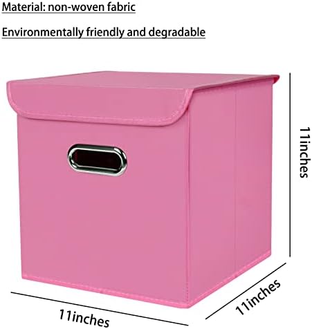 Closet Organizers Fabric Storage Bins With Lids Collapsible Cube Storage Organizer Basket With Handles,Storage Boxes for Clothes Storage,Office,Laundry,Shelves,6 Pack,（Pink） - Image 2