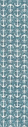 Unique Loom Outdoor Coastal Collection Area Rug - Ahoy (2' 7" x 12' Runner, Teal/ Ivory) - Image 3