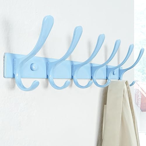SKOLOO Heavy Duty Wall Mounted Coat Rack - 6 Hooks, Stainless Steel, Pack of 2, Sturdy Coat Hooks for Hanging Clothes, Jacket, Hat, Blue - Image 4