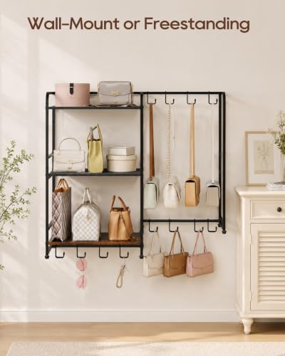 Large Purse Organizer, 3-Tier Purse Rack, Wall Mount or Freestanding - Image 2