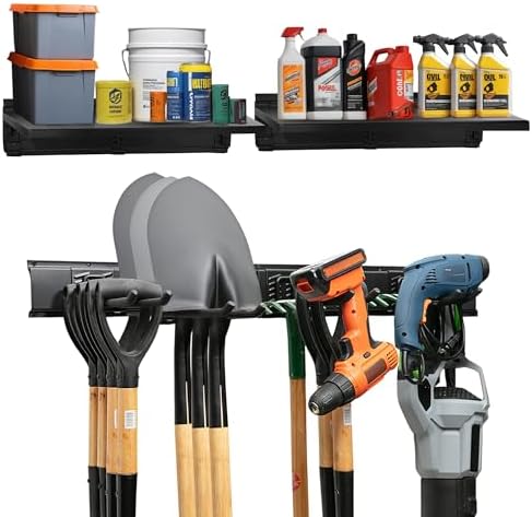 TIDYME Garage Tool Organizer Wall Mount 64", 2 Shelves & 4 Single Hooks by Tidyme