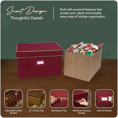 Covermates Adjustable Ornament Storage Box, 19.25" W x 13" D x 12.5" H, Red - Image 4