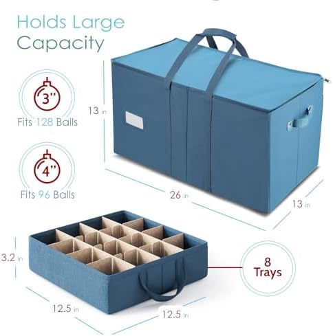 Hearth & Harbor Large Christmas Ornament Storage Box With Adjustable Dividers - Ornament Storage Container For 128 Holiday Ornaments or Decorations - Image 4