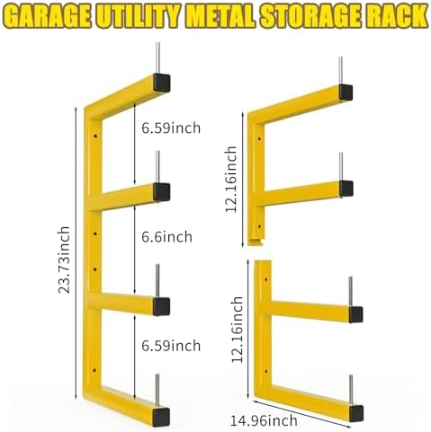 4-Pack Lumber Storage Rack, Wood Storage Racks Wall Mount, Heavy Duty Garage Wood Organizer with 8-Level System, Yellow Utility Rack Organization Up 1600 Lbs, Metal Lumber Shelf for Indoor & Outdoor - Image 3
