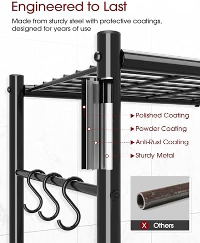 Sakugi 4-Tier Storage Shelves with 6 Hooks, 33.2" x 12.7" x 57.3", Black - Image 4