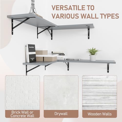 Kaboon 45 inch Long 10 inch Deep Floating Shelves for Wall Set of 2, Large Open Shelves Wall Mounted, Space Saving Home and Commercial Use, Gray - Image 6