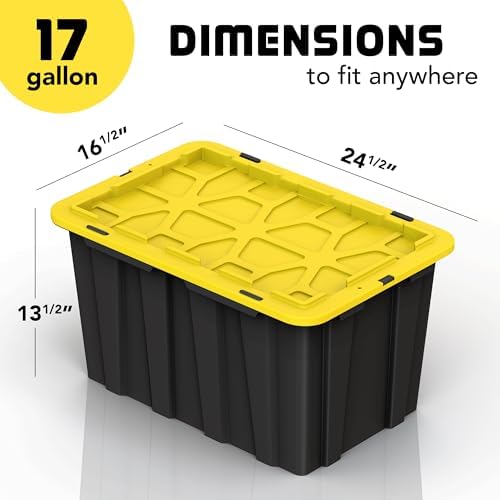 4 Pack of Large 17 Gallon Plastic Storage Bin Tote Organizing Container with Secure Latching Lids, Stackable, Extra Strength Clear with Built in Handle - Black and Yellow - Image 2