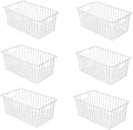 16Lx12Wx6H inch Wider Freezer Organizer Baskets Container, Refrigerator Metal Wire Storage Bins with Handles for Kitchen, Pantry, Cabinet, Closets - Pearl White（6 Packs by lonpute