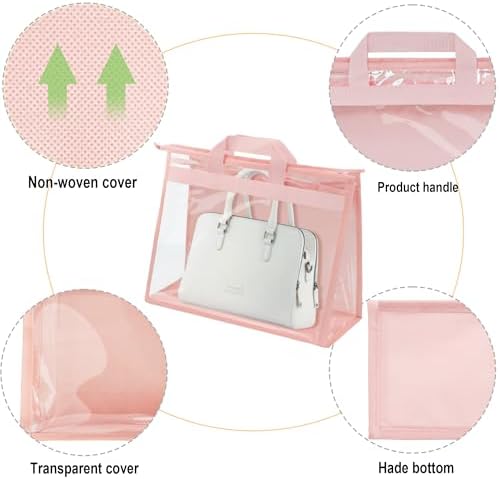 Vercord Clear PVC Handbag Dust-Free Cover Moistureproof Purse Storage Bag Organizer with Handle Zipper Space-Save Holder for Closet Pink XXL 3Pcs - Image 5
