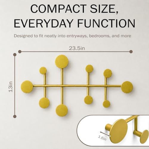 Wall Mounted Coat Rack, Minimalist Metal Coat Hooks for Entryway, Gold - Image 3