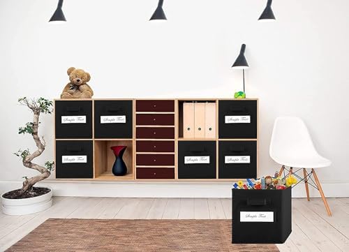 13x13x13 storage cube bins (Set of 10) Fabric storage cubes with 10 Labels Window Cards & a Pen, storage cubes 13x13, Collapsible 13 inch cube storage bins, Cubby Organizer Boxes, Black - Image 6