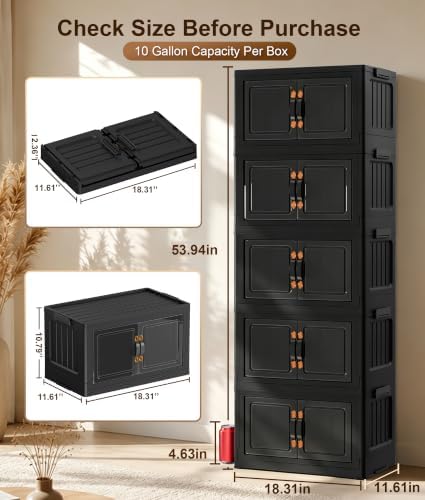 Hanyi 175 QT 5-Tier Storage Bins with Lids, Stackable Cabinet, Black - Image 2