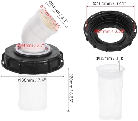 PATIKIL 45° IBC Lid Filter Cover 163mm Plastic Ton Barrel Cover with Washable Nylon Filter IBC Tote Hose Adapter IBC Tank Container for Rainwater Tank Rain Tank 1000L IBC Tank, Black White (Pack of 2) - Image 2