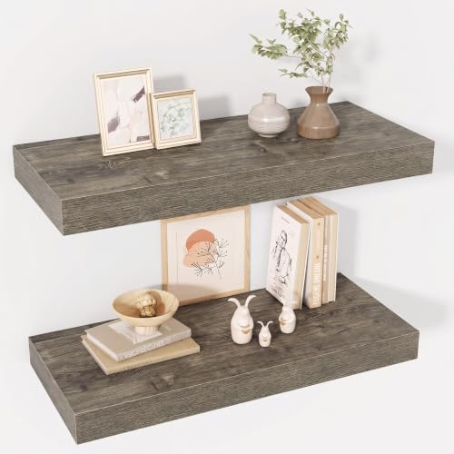 Acovy 24 Inch Floating Shelves, 12" Deep Floating Shelf Wall Mounted, 24" Wall Shelves, Rustic Deep Bookshelf, Extra Deeper & Thicker Display Shelves for Bedroom, Living Room, Set of 2 by Acovy