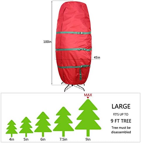 Sattiyrch Upright Christmas Tree Storage Bag,Fits Up to 9 ft Tall Artificial Tree,Heavy Duty 600D Canvas Red Christmas Tree Storage Container with Sleek Zipper and Durable Handles (9 FT) - Image 6
